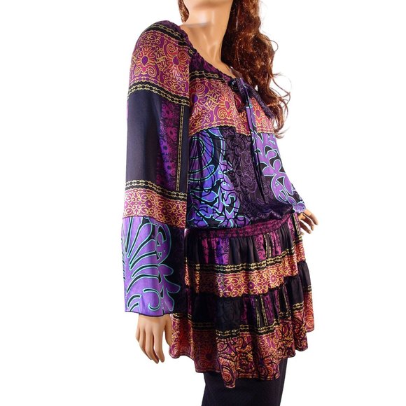 HALE BOB 100% Silk Scoop Neck Bell Sleeve Flounced Tunic Top M - $360 - Picture 2 of 9